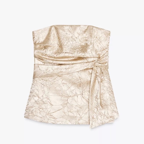 Zara WRINKLED SATIN EFFECT BUSTIER TOP - Picture 3 of 5